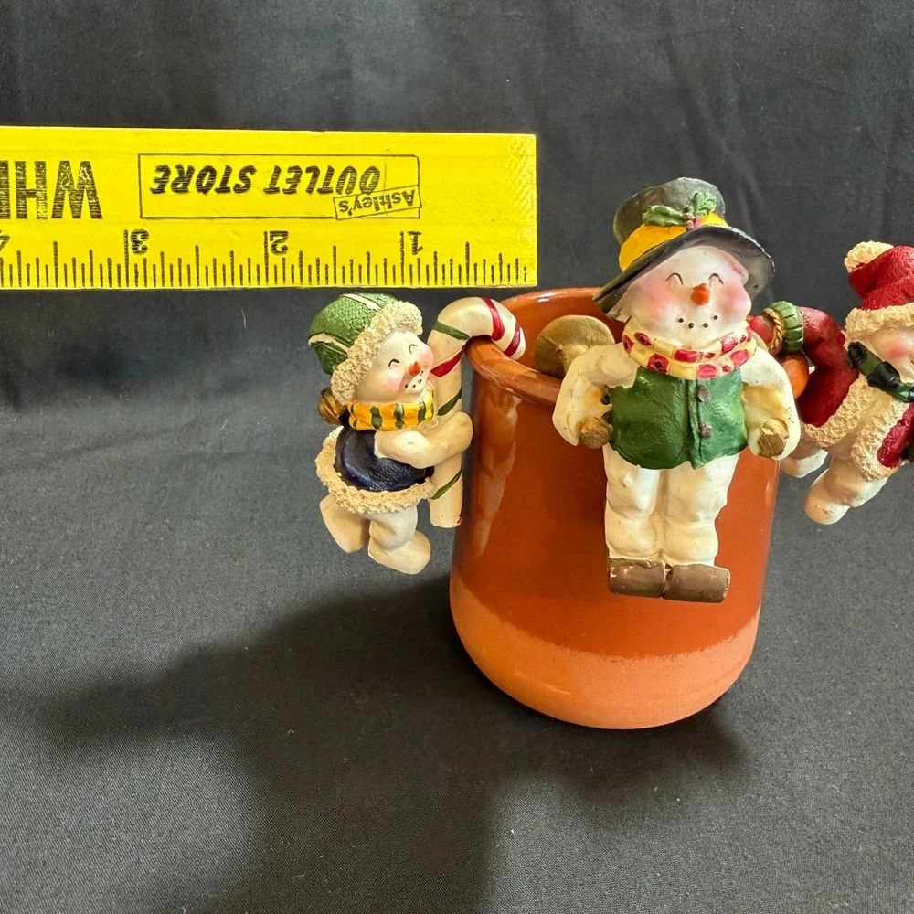 Snowman‎ Lamp & Pot Perchers Vintage Set of 3 Polystone Christmas Decor 6510